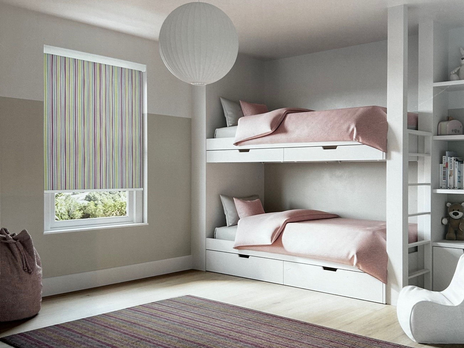 Cordless children's blind in a playroom