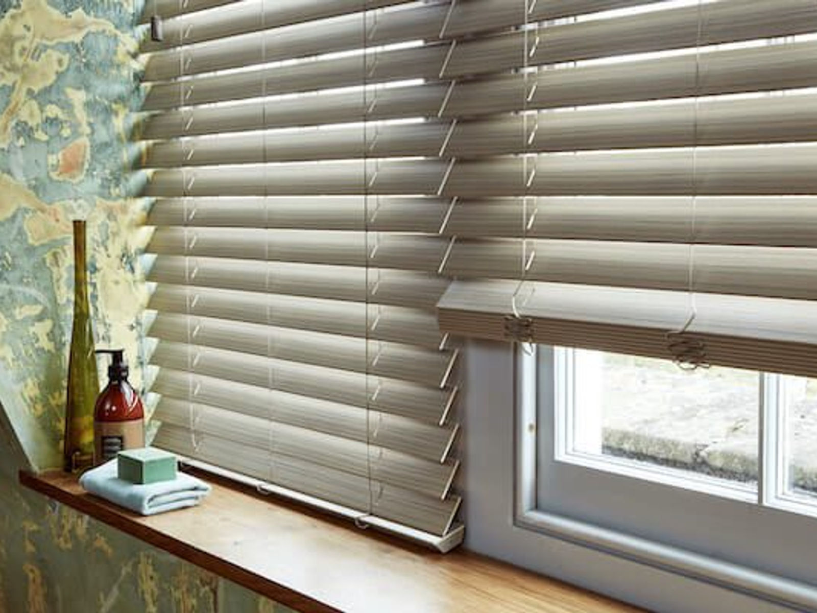 Wooden Venetian blinds in a Hythe living room